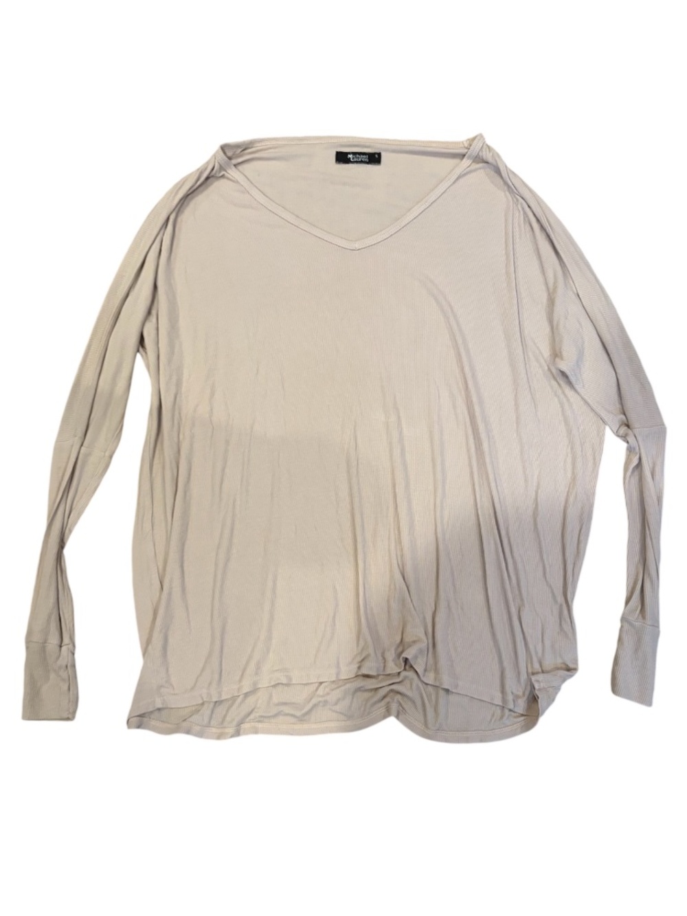 Nude V-Neck Long Sleeve Shirt | Size Small
